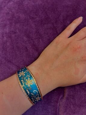 Gorgeous copper and blue floral cuff bracelet